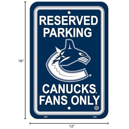 Vancouver Canucks Sign 12x18 Plastic Reserved Parking Style CO