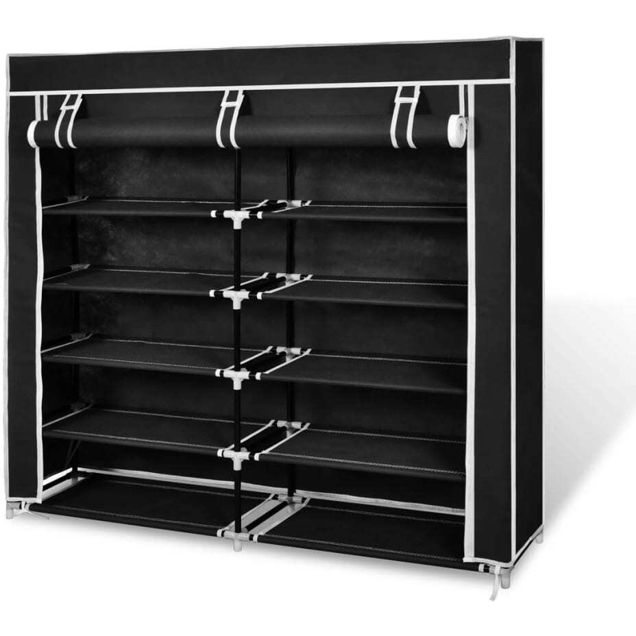 vidaXL Fabric Shoe Cabinet with Cover 45" x 11" x 43" Black