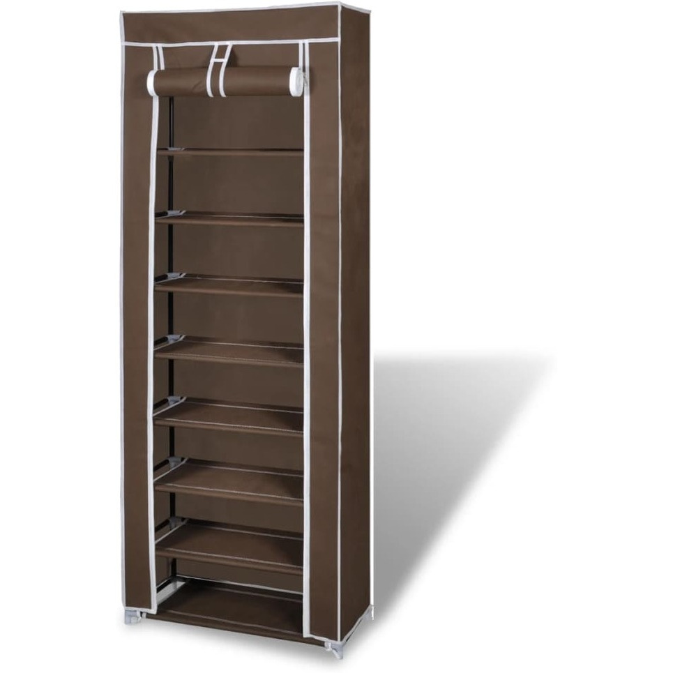 Fabric Shoe Cabinet with Cover 22" x 11" x 64" Brown
