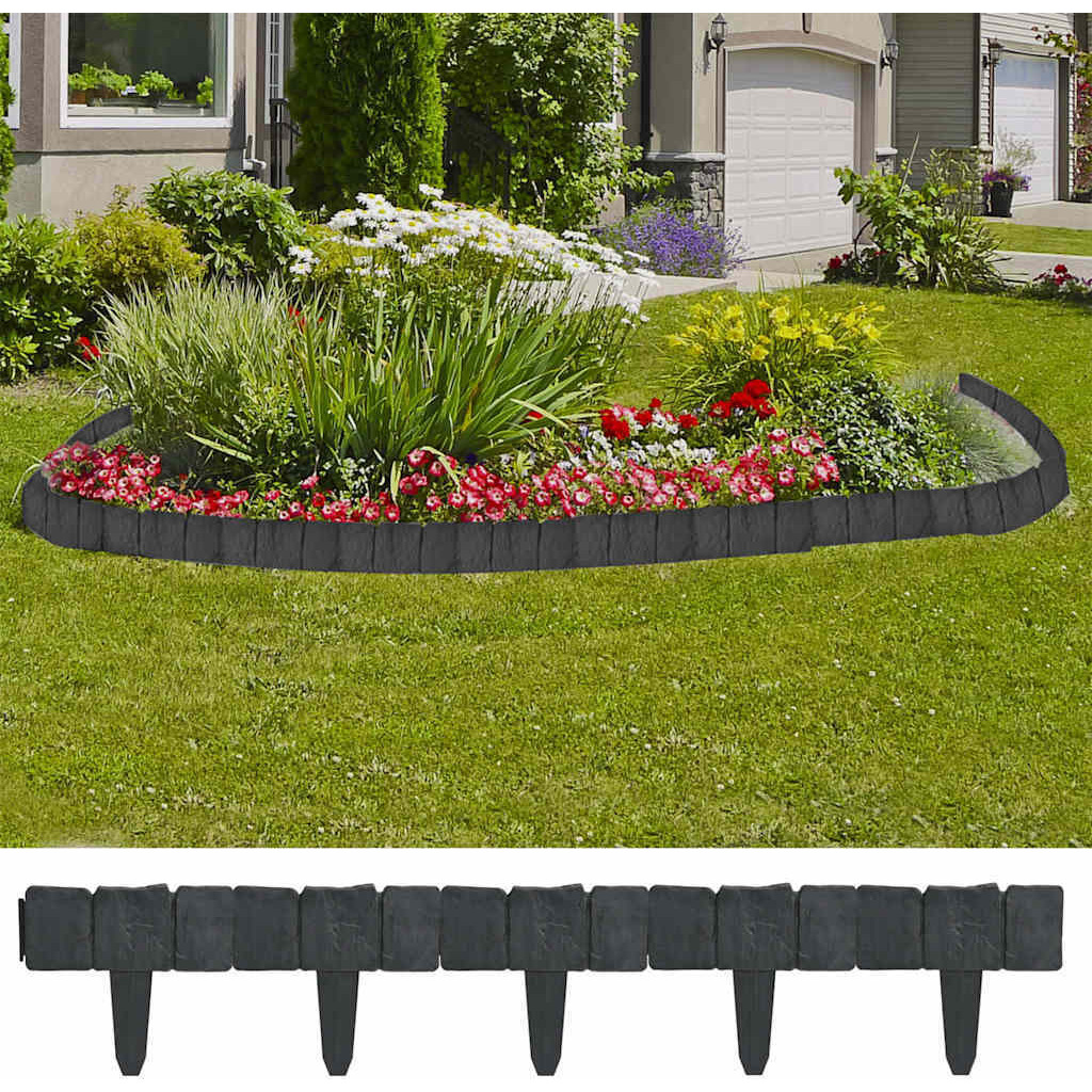 Plastic Garden / Lawn Fence Stone Look 41 pcs 32.8 ft
