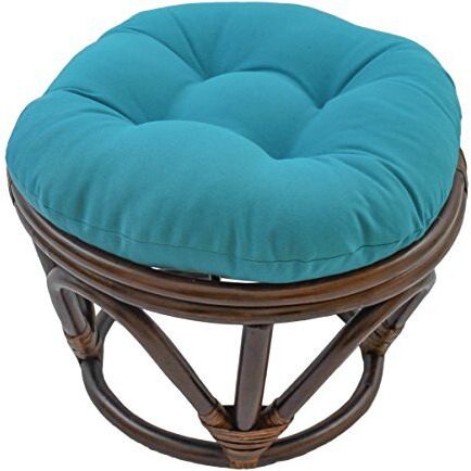 18-inch Round Solid Twill Tufted Footstool Cushion - Aqua Blue