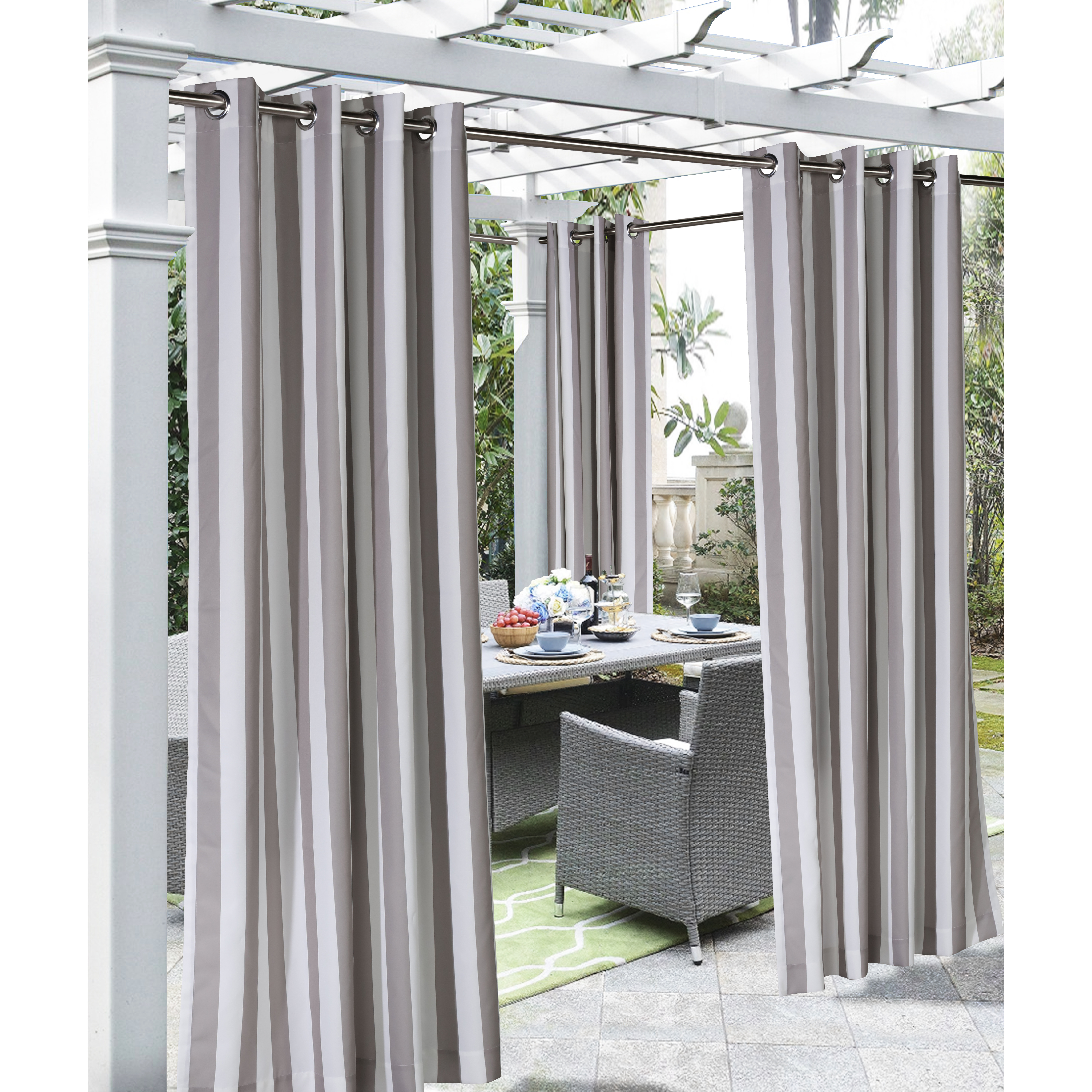 Coastal Stripe Grommet Curtain Panel Window Dressing 50 x 84 in Taupe