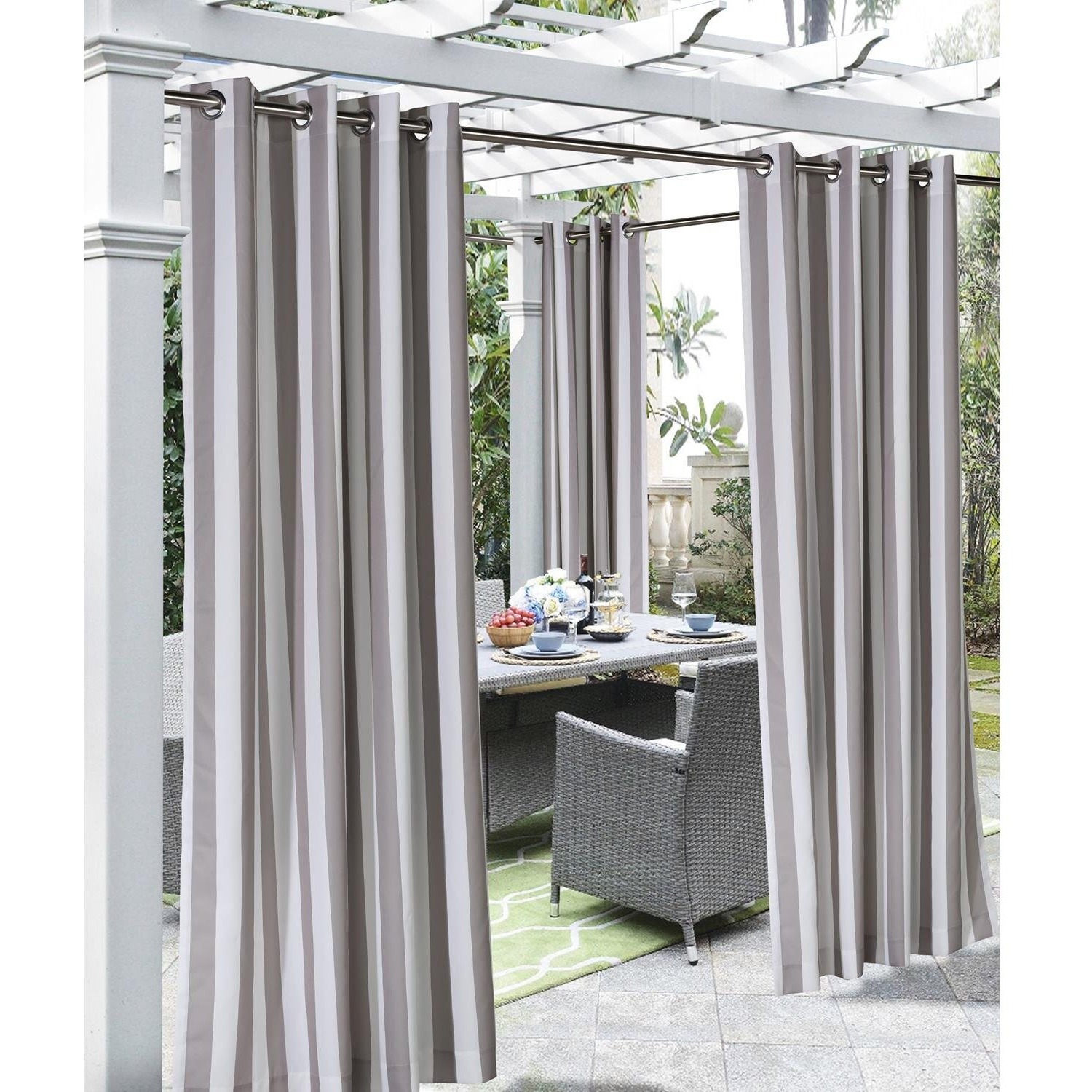 Coastal Stripe Grommet Curtain Panel Window Dressing 50 x 84 in Taupe