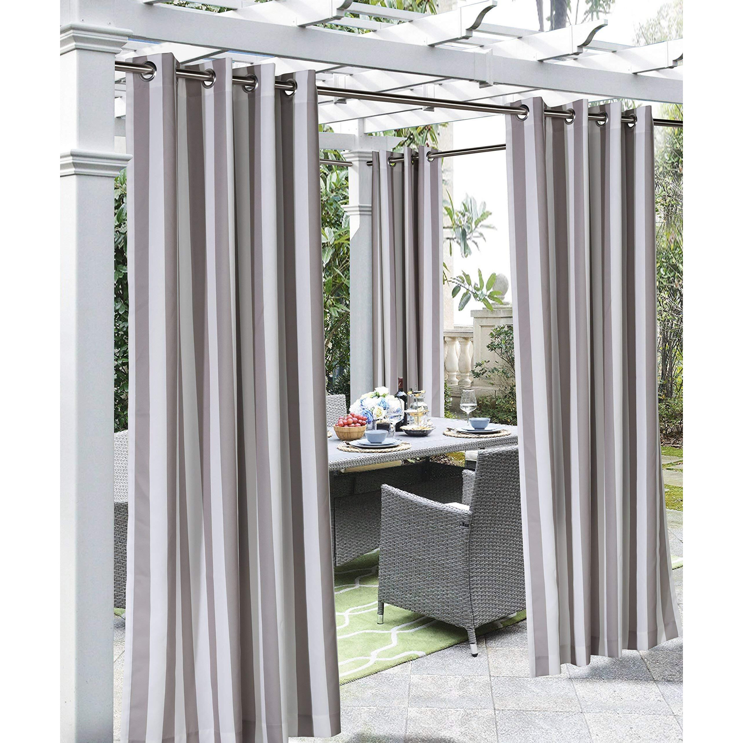 Coastal Stripe Grommet Curtain Panel Window Dressing 50 x 108 in Taupe