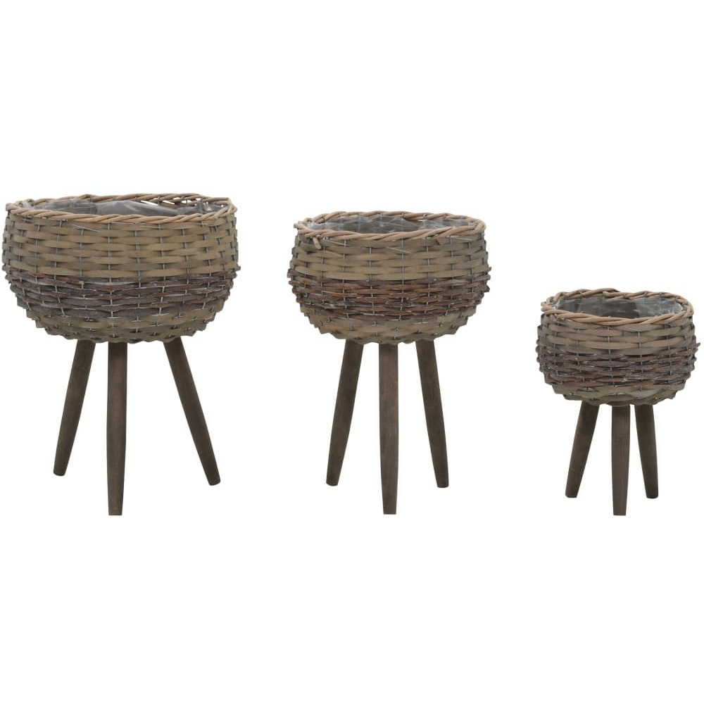 vidaXL Planter 3 pcs Wicker with PE Lining