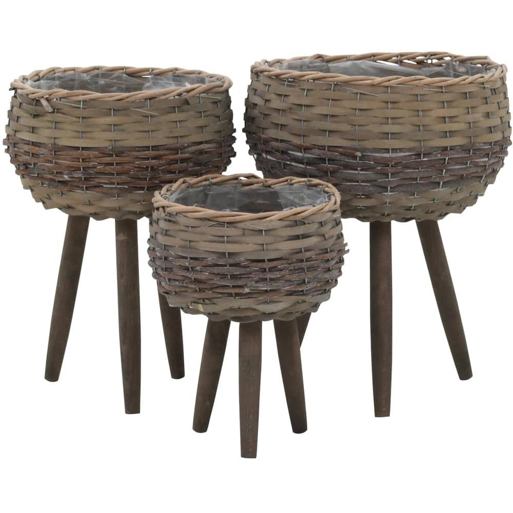 vidaXL Planter 3 pcs Wicker with PE Lining