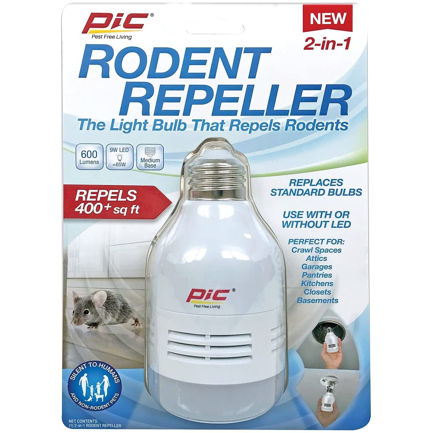 Pic Led-Rr 555 Lumens White 2-In-1 Sonic Rodent Repeller & Led