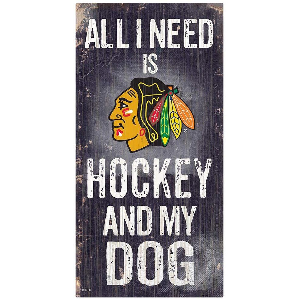 Chicago Blackhawks Sign Wood 6x12 Hockey and Dog Design