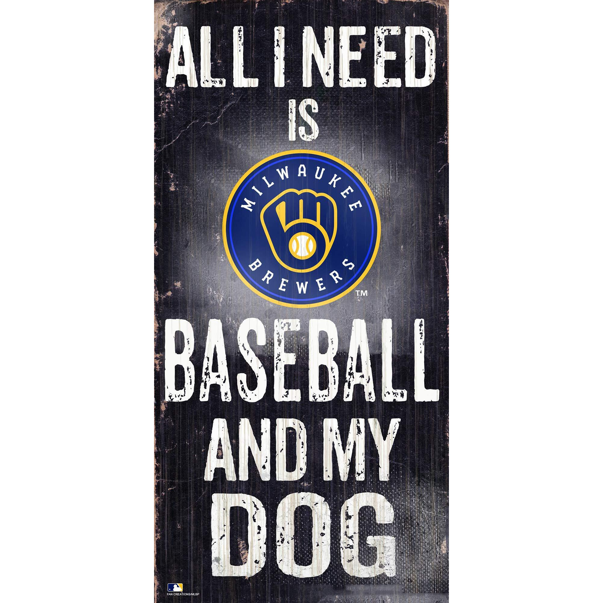 Milwaukee Brewers Sign Wood 6x12 Baseball and Dog Design