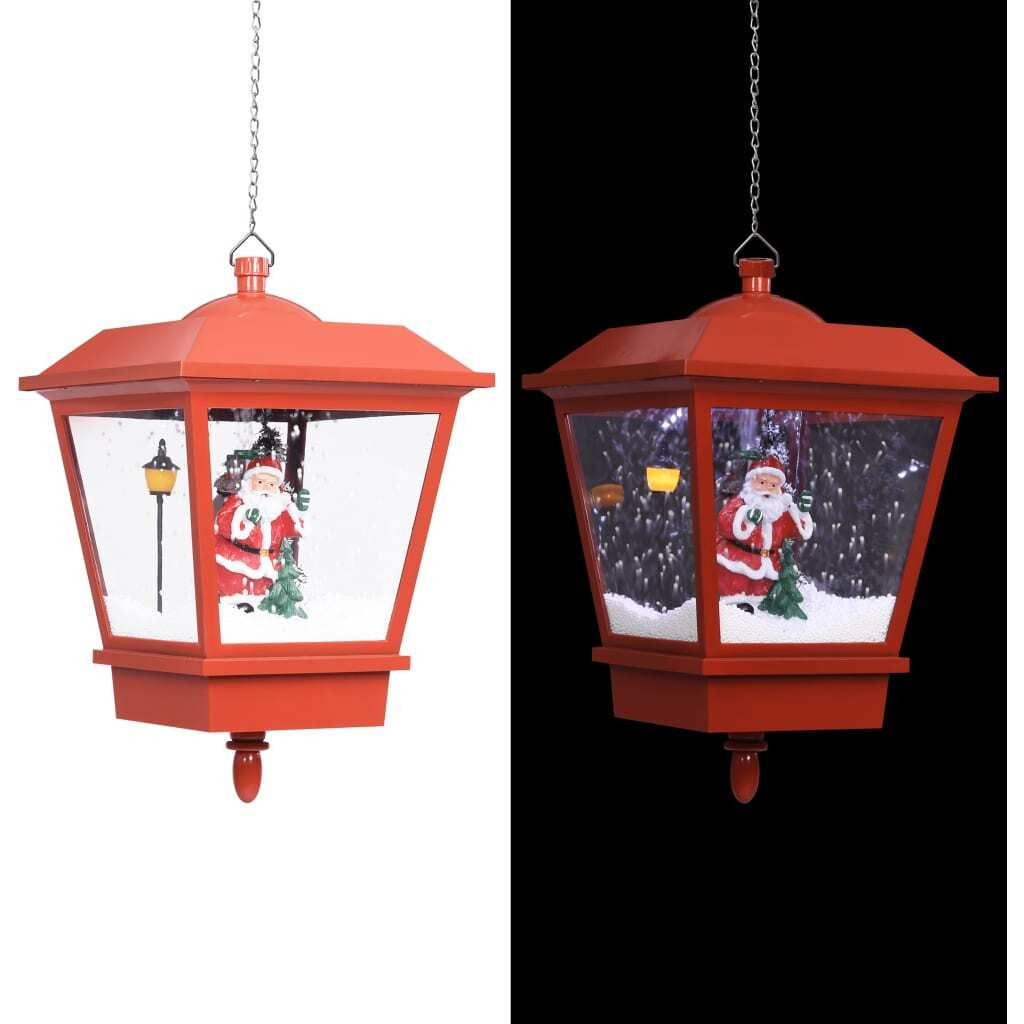 vidaXL Christmas Hanging Lamp with LED Light and Santa Red 10.6&quotx10.6&quotx17.7"