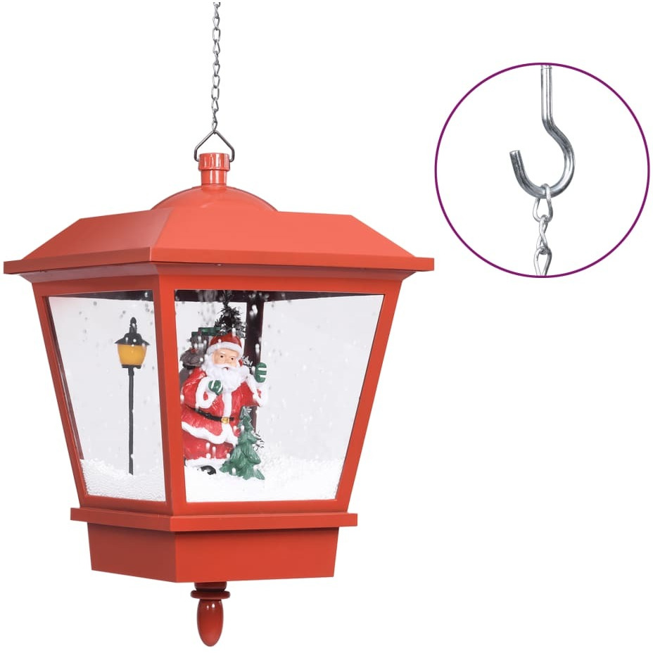 vidaXL Christmas Hanging Lamp with LED Light and Santa Red 10.6&quotx10.6&quotx17.7"