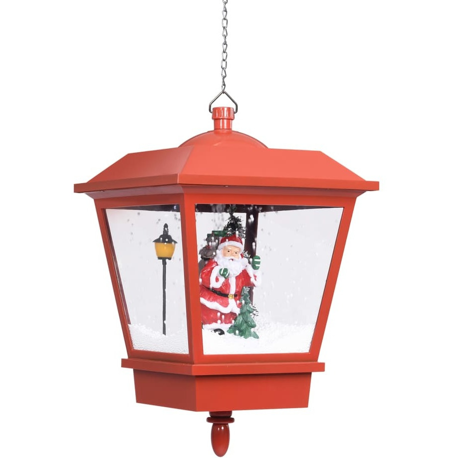 vidaXL Christmas Hanging Lamp with LED Light and Santa Red 10.6&quotx10.6&quotx17.7"