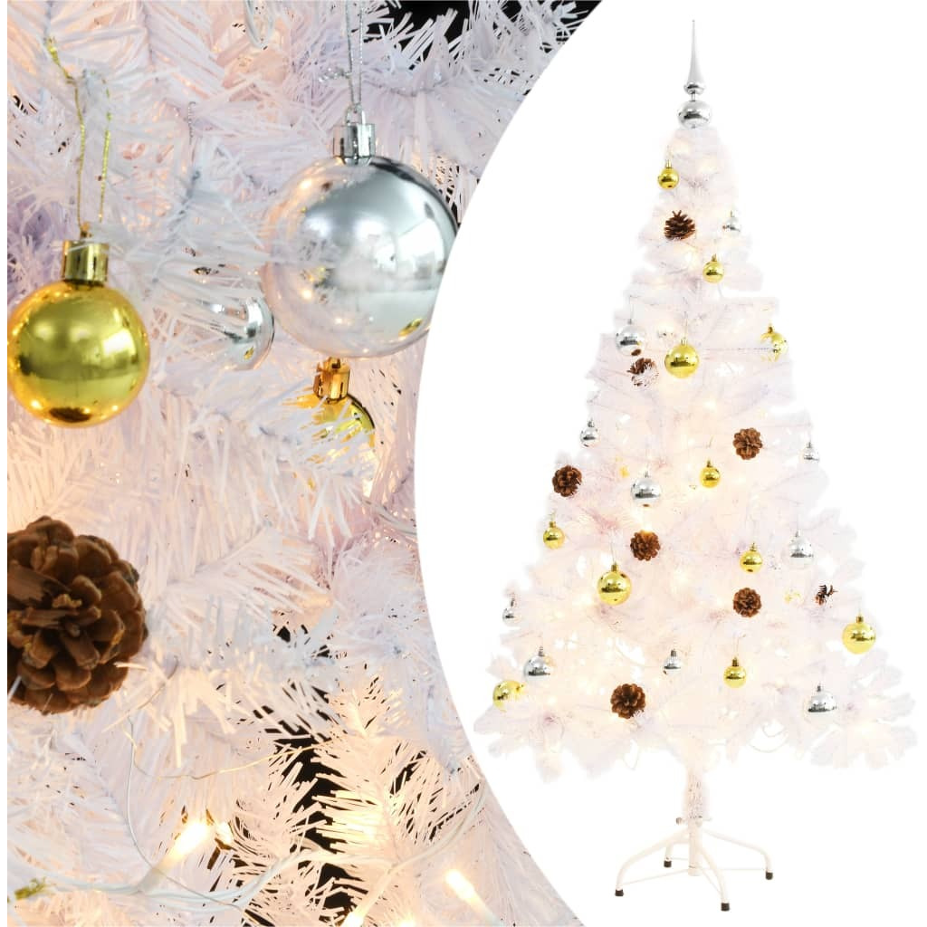 vidaXL Artificial Christmas Tree with Baubles and LEDs White 5 ft