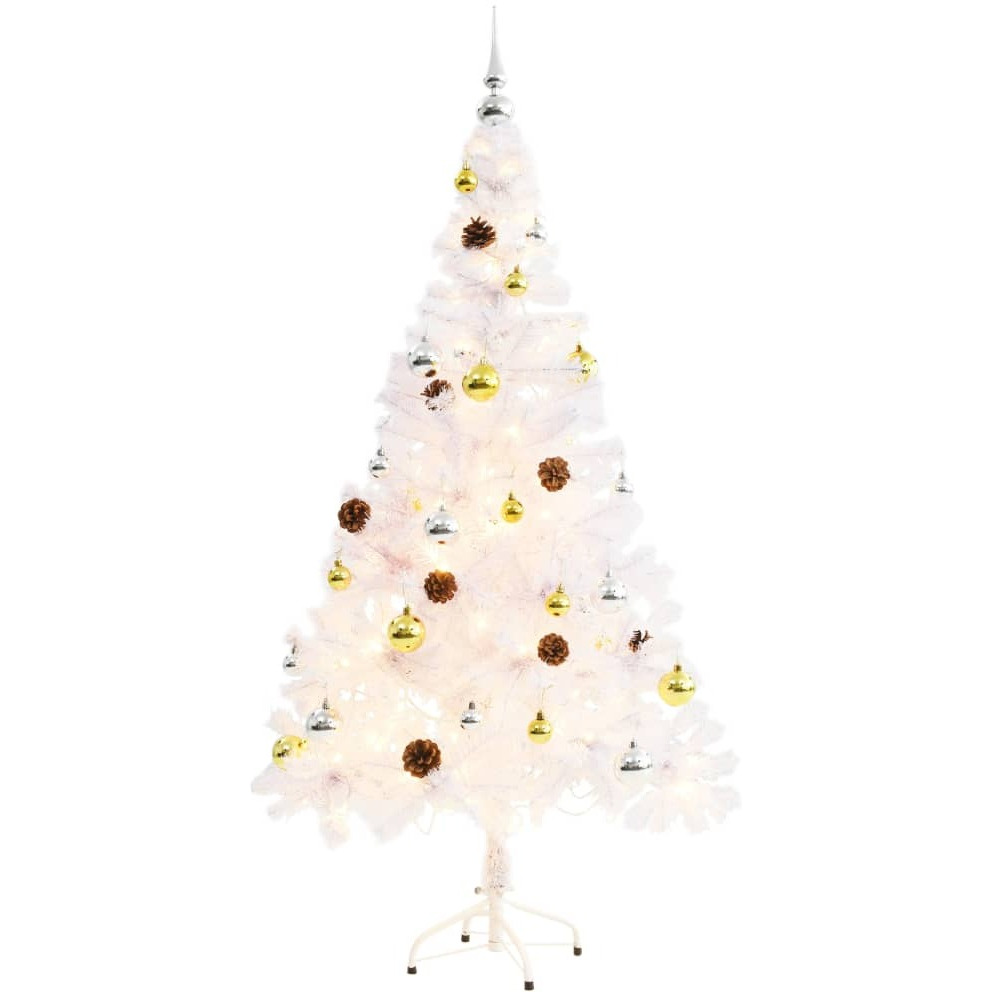 vidaXL Artificial Christmas Tree with Baubles and LEDs White 5 ft