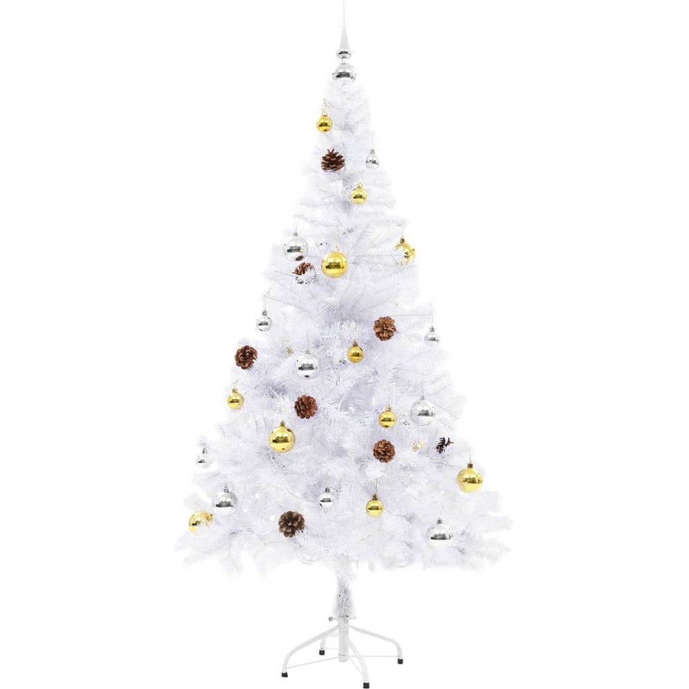 vidaXL Artificial Christmas Tree with Baubles and LEDs White 5 ft