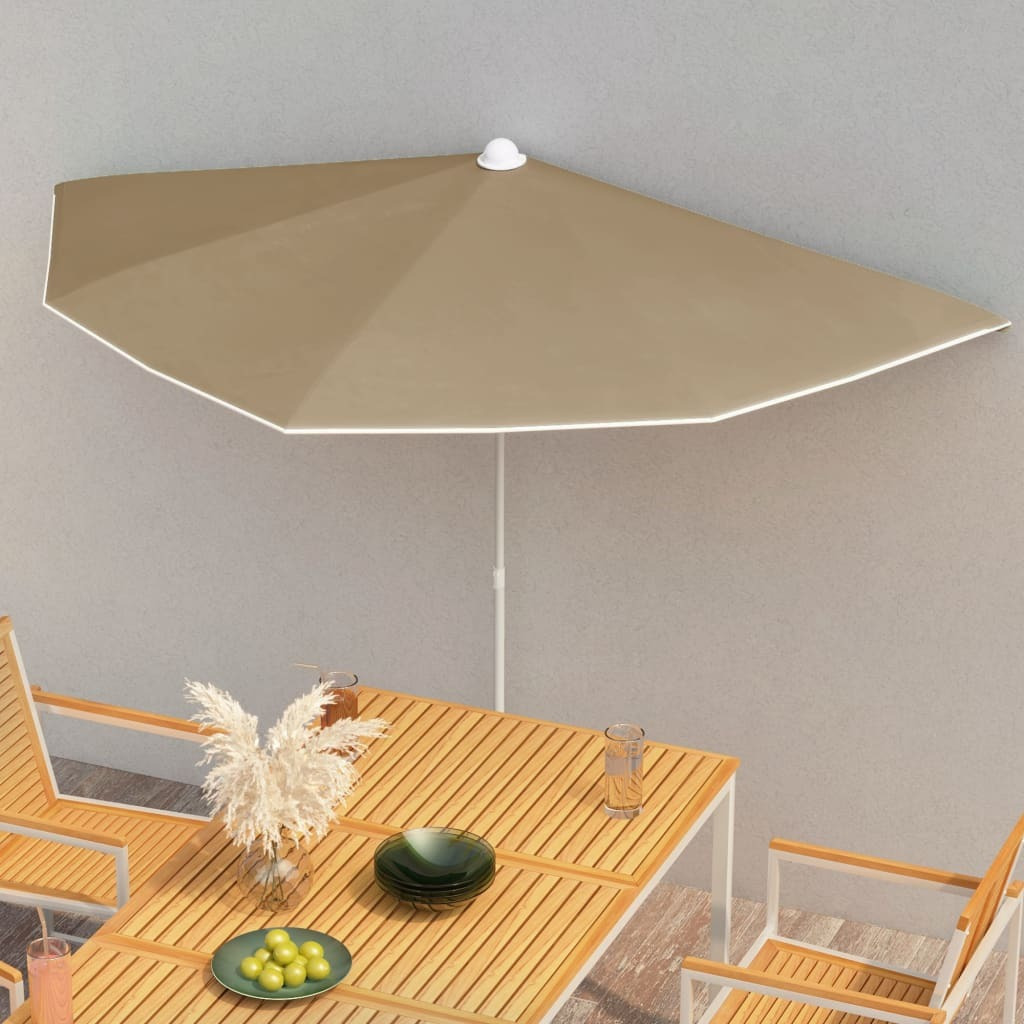 vidaXL Garden Half Parasol with Pole 70.9&quotx35.4" Taupe