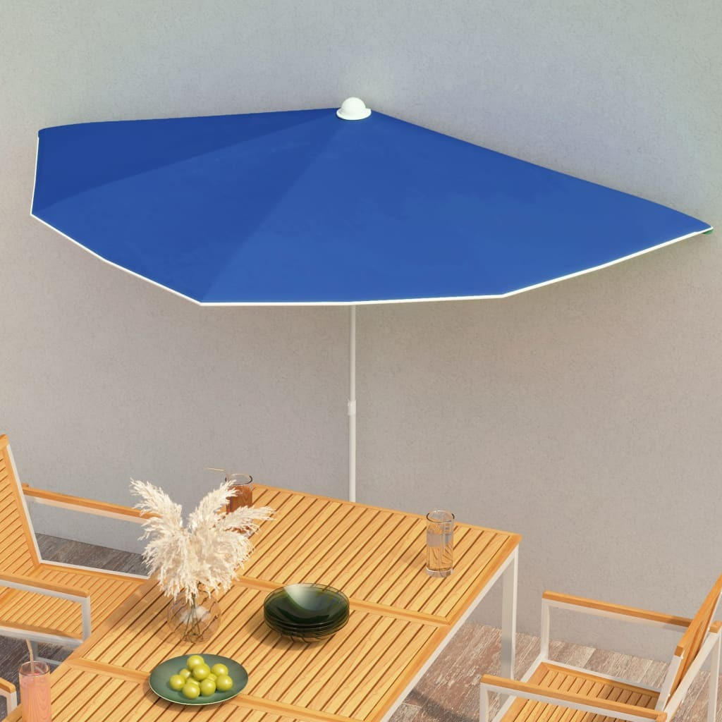 vidaXL Garden Half Parasol with Pole 70.9&quotx35.4" Azure Blue