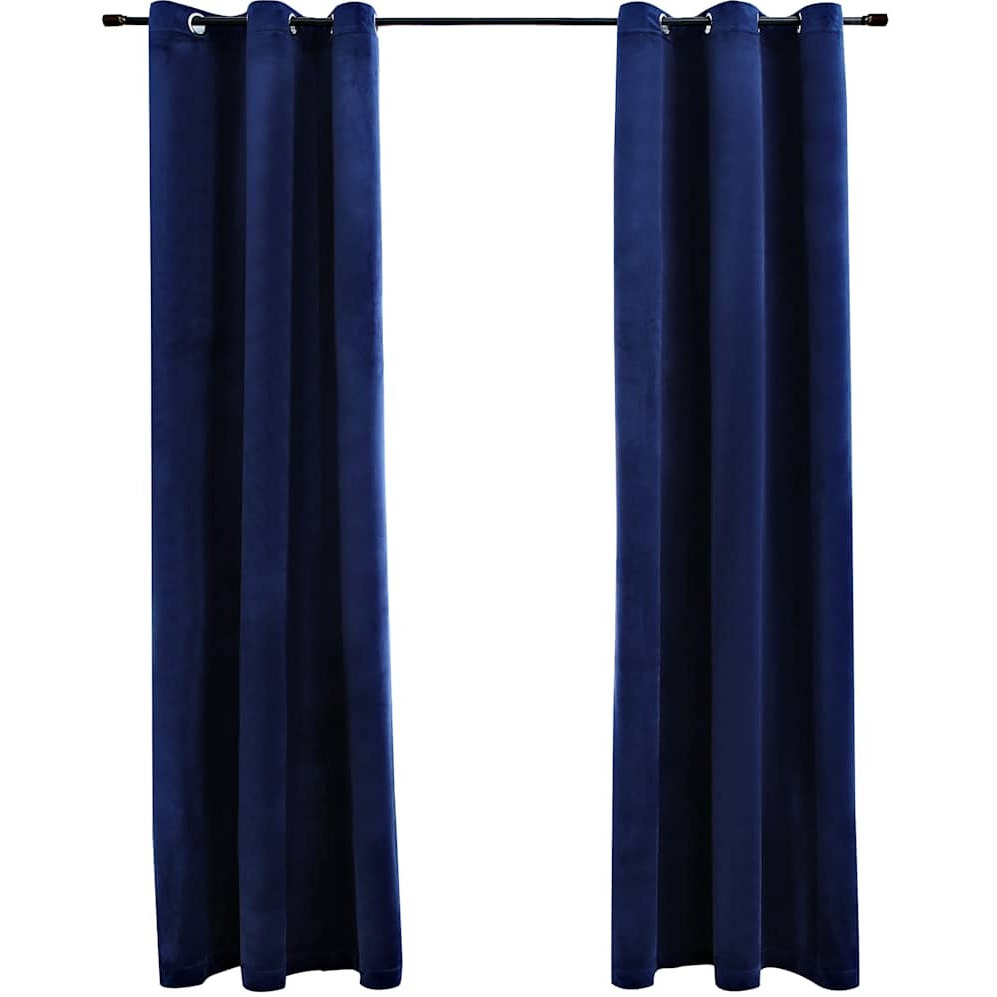 vidaXL Blackout Curtains with Rings 2 pcs Navy Blue 37&quotx63" Velvet
