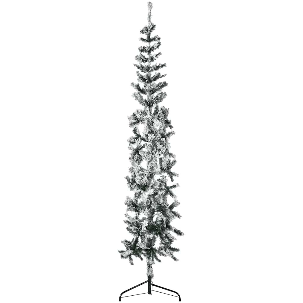vidaXL Slim Artificial Half Christmas Tree with Flocked Snow 8 ft