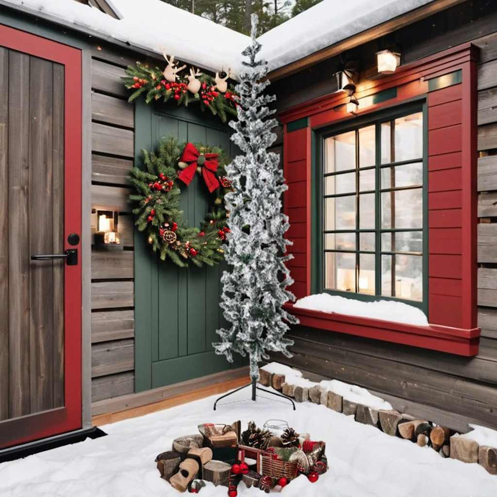 vidaXL Slim Artificial Half Christmas Tree with Flocked Snow 8 ft