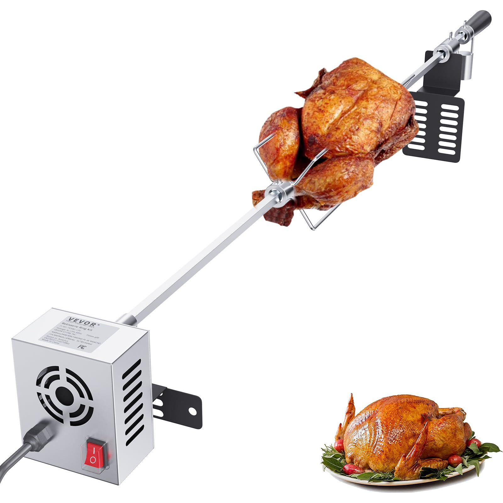 VEVOR Universal Grill Rotisserie Kit for Grills, Electric BBQ Grill with 110V 9W Motor, Stainless Steel Automatic Grilling Kit, Heavy Duty 32"/39" Hexagon Spit Rod, 26 lbs Capacity Grill Attachment