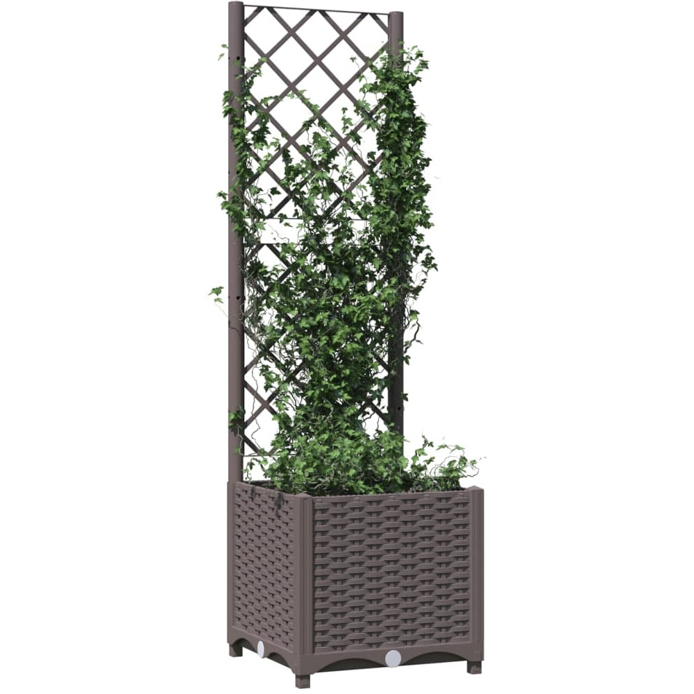 vidaXL Garden Planter with Trellis Brown 15.7x15.7x53.5 PP