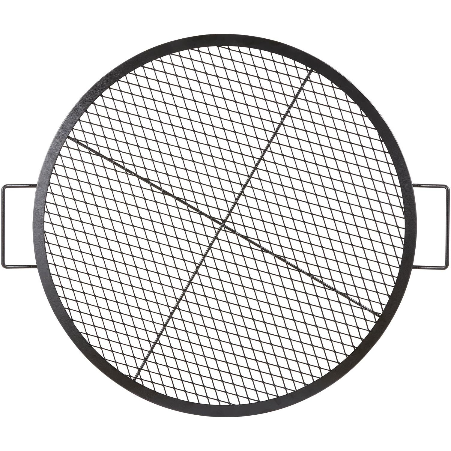 VEVOR X-Marks Fire Pit Grill Grate, Round Cooking Grate, Heavy Duty Steel Campfire BBQ Grill Grid with Handle and Support X Wire, Portable Camping Cookware for Outside Party & Gathering, 30 Inch Black