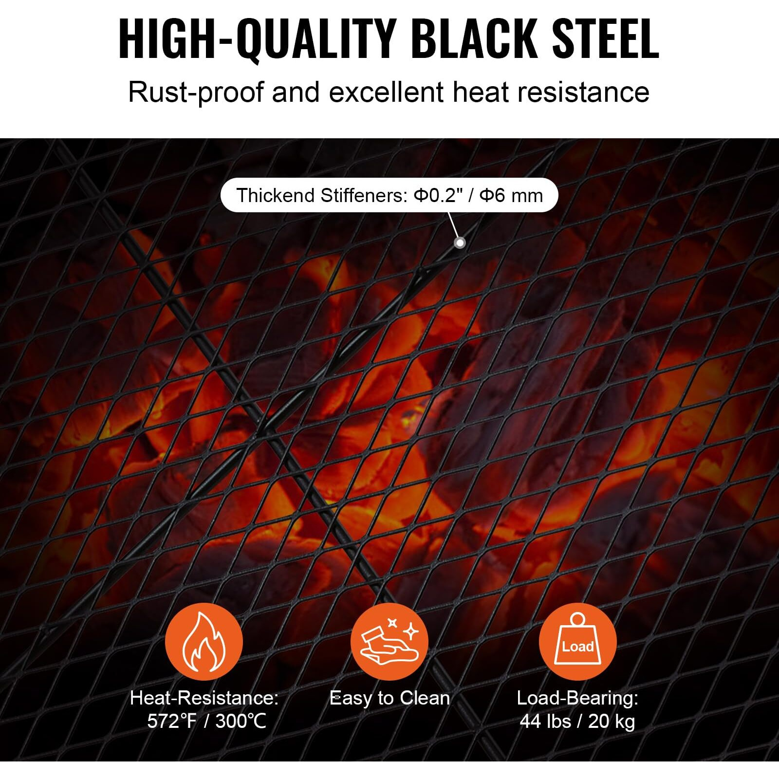 VEVOR X-Marks Fire Pit Grill Grate, Round Cooking Grate, Heavy Duty Steel Campfire BBQ Grill Grid with Handle and Support X Wire, Portable Camping Cookware for Outside Party & Gathering, 30 Inch Black