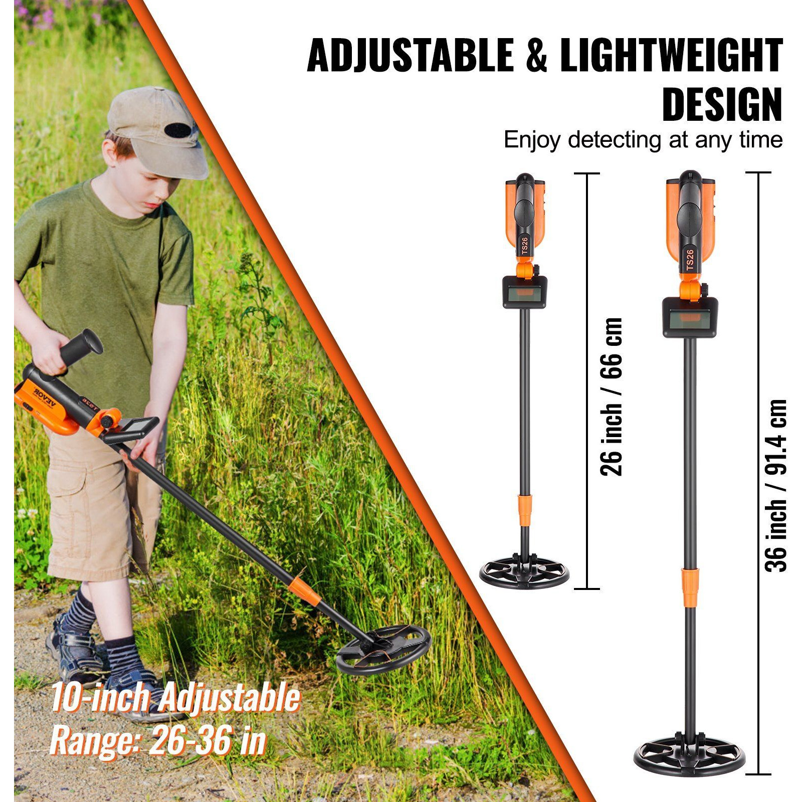 VEVOR Metal Detector for Kids, 6 Inch, 25''-37'' Adjustable Gold Detector, IP68 Waterproof Search Coil with LCD Display Advanced DSP Chip, Lightweight for Junior & Youth Detecting Gold Coin Treasure