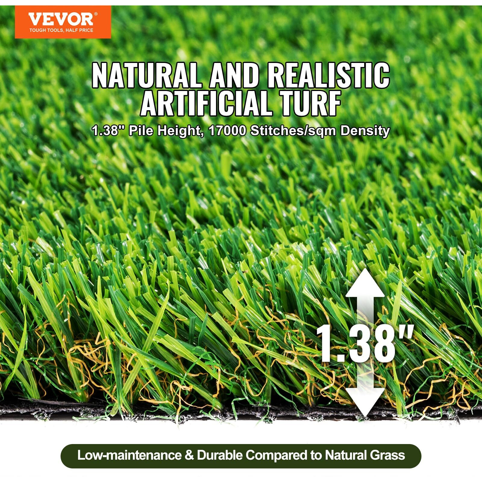 VEVOR Artifical Grass, 3 x 5 ft Rug Green Turf, 1.38" Fake Door Mat Outdoor Patio Lawn Decoration, Easy to Clean with Drainage Holes, Perfect For Multi-Purpose Home Indoor Entryway Scraper Dog Mats