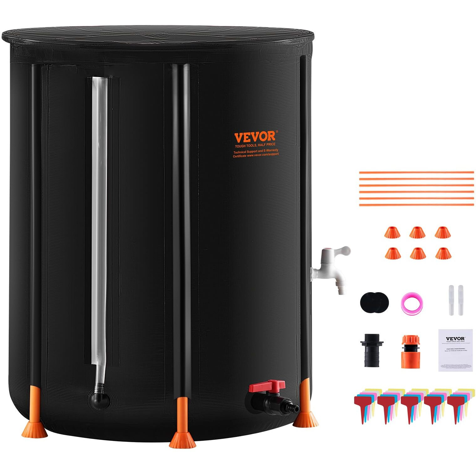 VEVOR Collapsible Rain Barrel 53 Gal Rain Catcher with Spigots and Overflow Kit