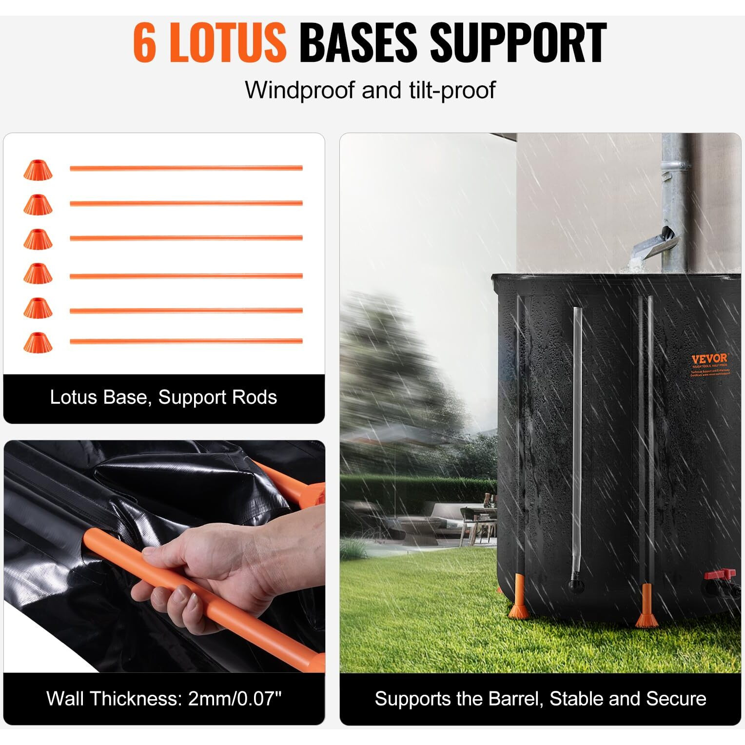 VEVOR Collapsible Rain Barrel 53 Gal Rain Catcher with Spigots and Overflow Kit