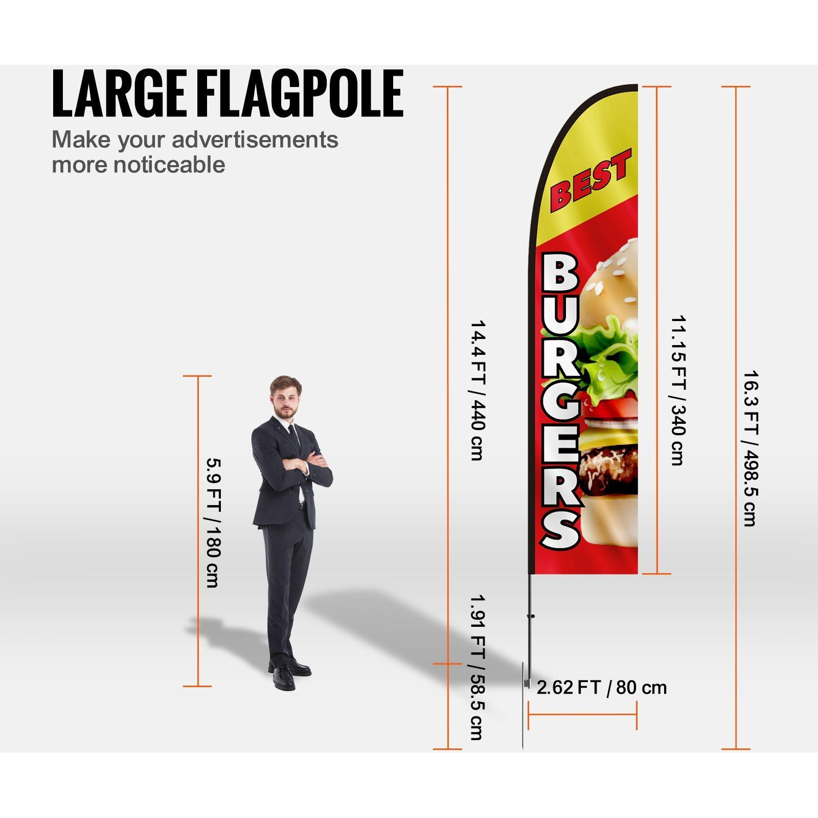 VEVOR Burger Restaurant Advertising Feather Flag Kit Swooper Flag Poles 16.3 FT