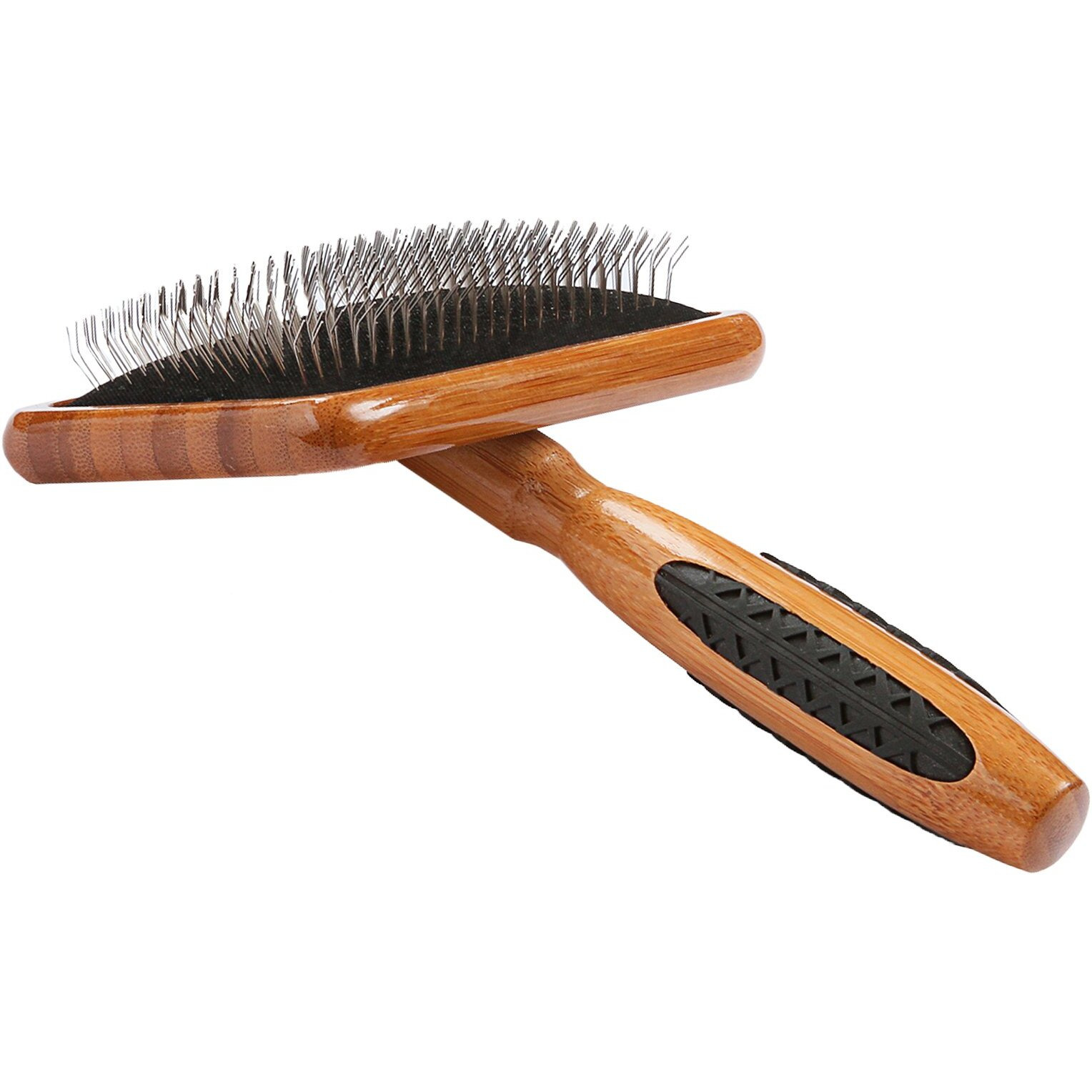 Bass Brushes Large Slicker Style Pet Brush with Bamboo Wood Handle and Rubber Grips