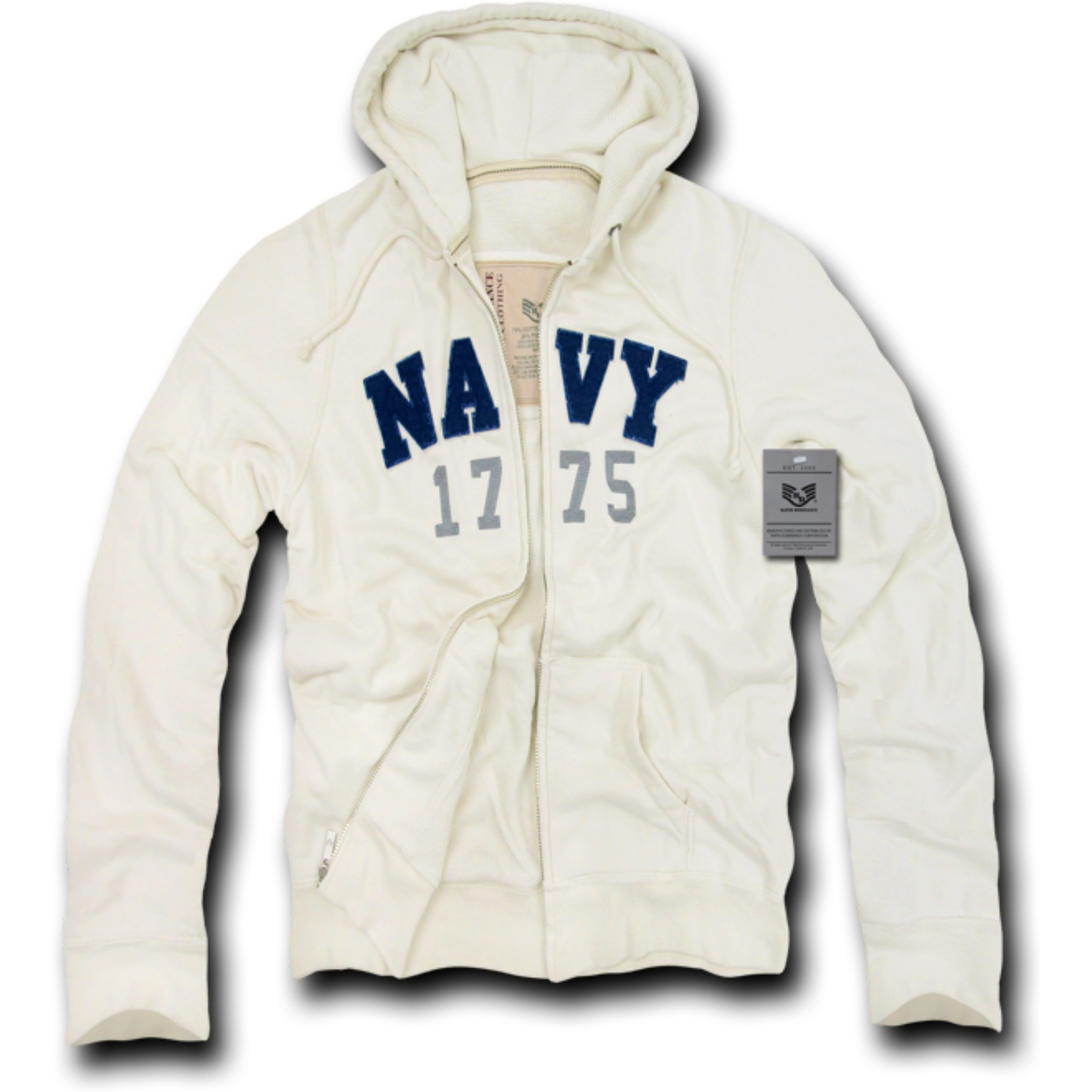 DeLuxe Zip Up Hoodies, Navy, Cream, L