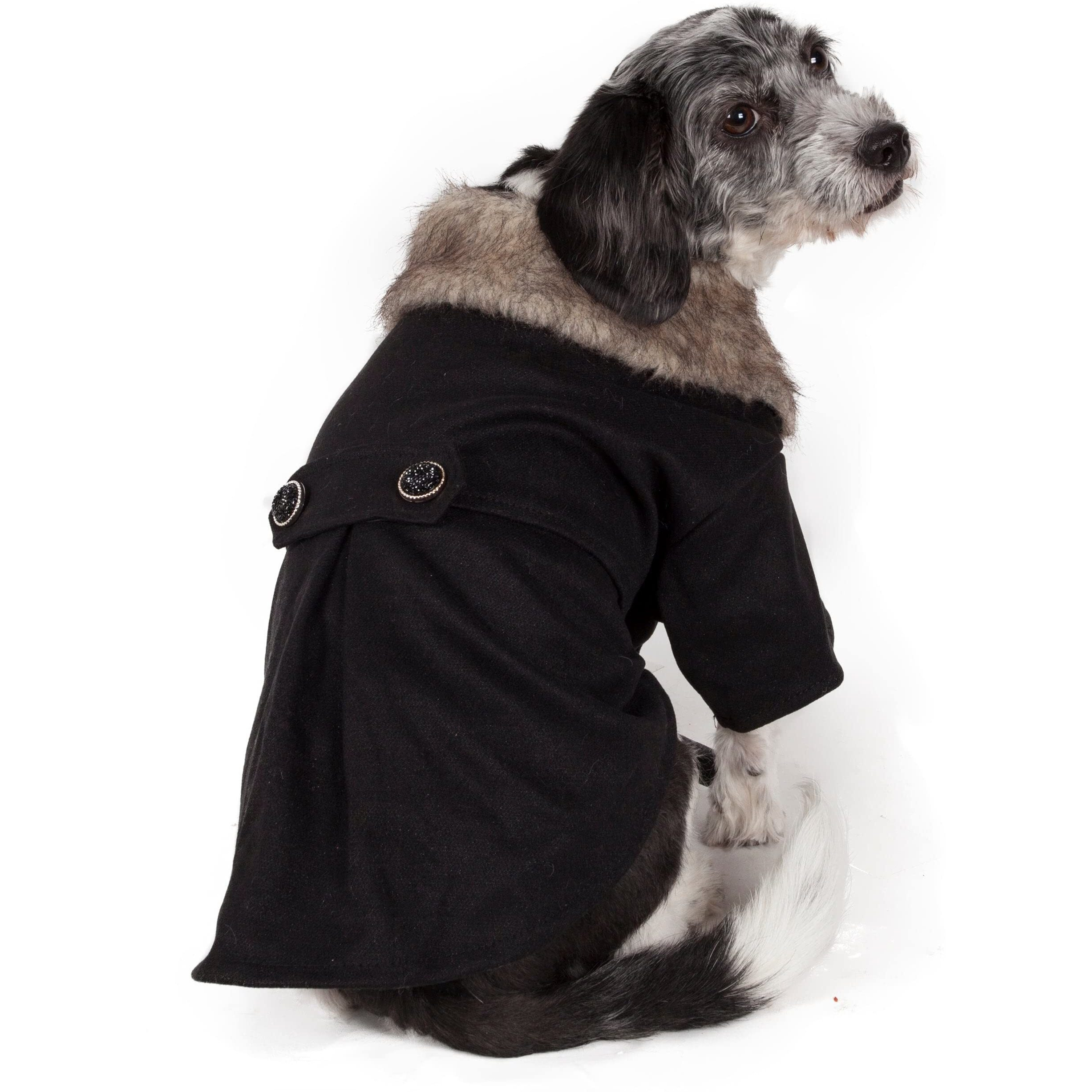 Buttoned 'Coast-Guard' Fashion Faux-Fur Collared Wool Pet Coat(D0102H7L0XU.)