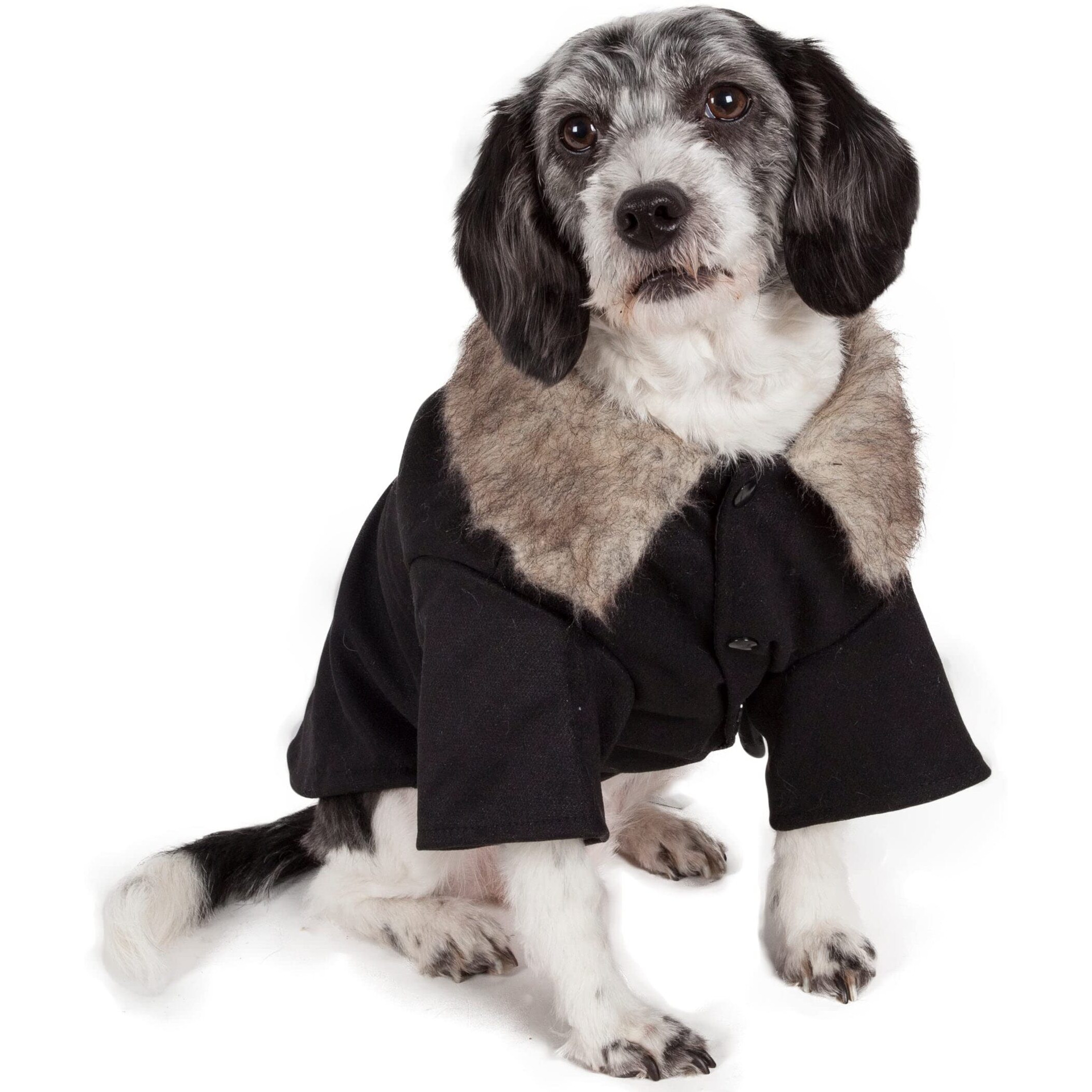 Buttoned 'Coast-Guard' Fashion Faux-Fur Collared Wool Pet Coat(D0102H7L0XU.)