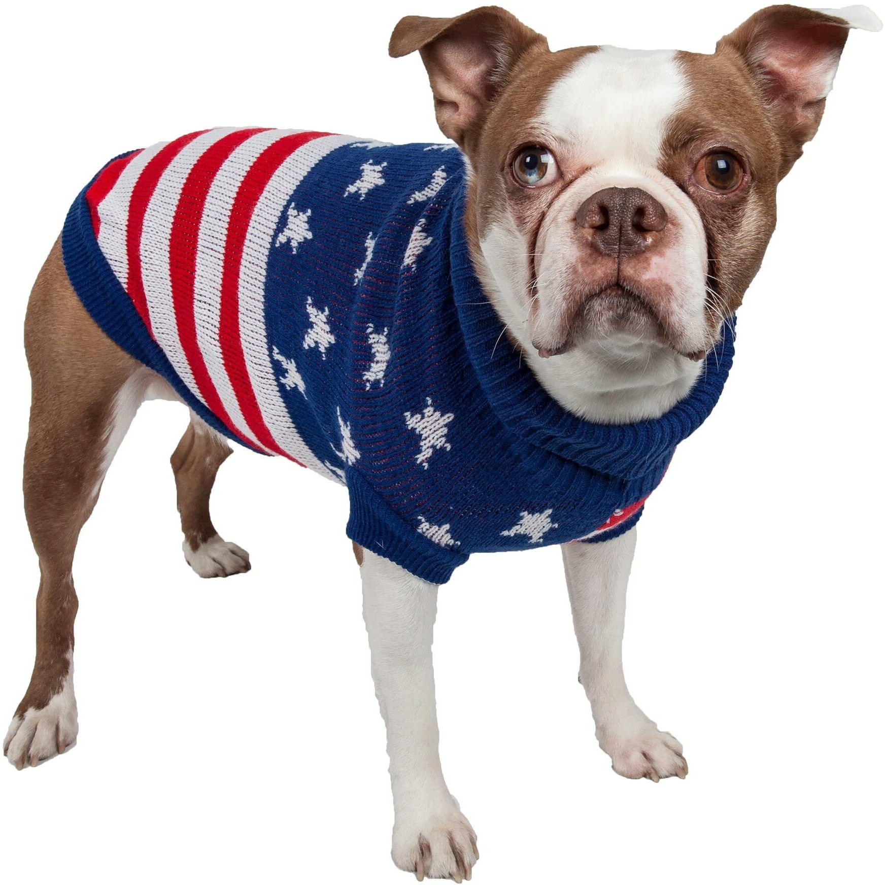 Patriot Independence Star Heavy Knitted Fashion Ribbed Turtle Neck Dog Sweater(D0102H7LD67.)