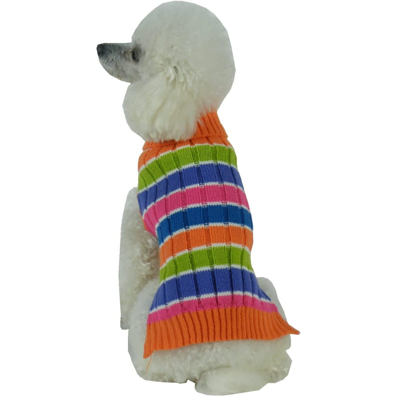 Tutti-Beauty Rainbow Heavy Cable Knitted Ribbed Designer Turtle Neck Dog Sweater(D0102H7LDB7.)