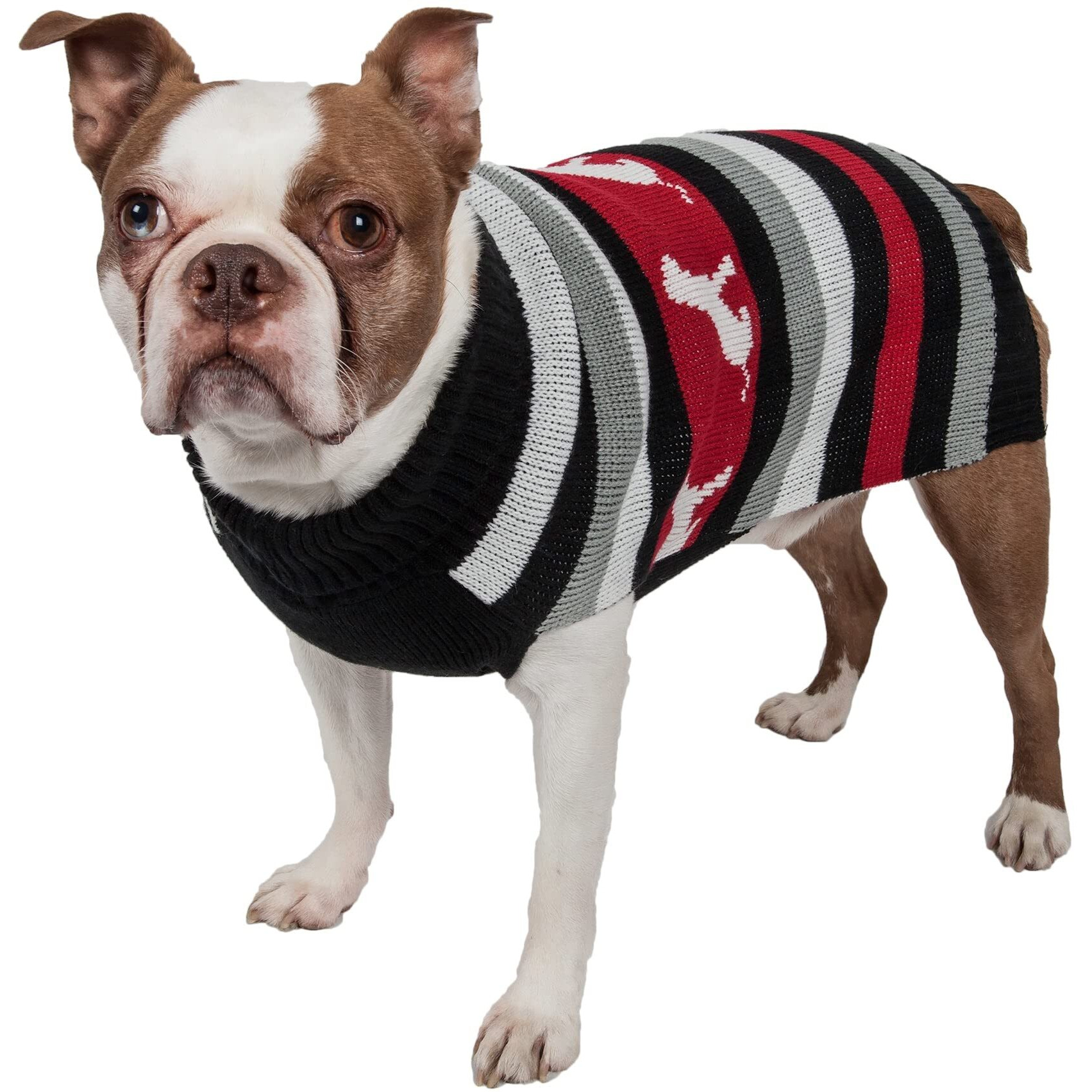 Dog Patterned Stripe Fashion Ribbed Turtle Neck Pet Sweater(D0102H7LDYW.)