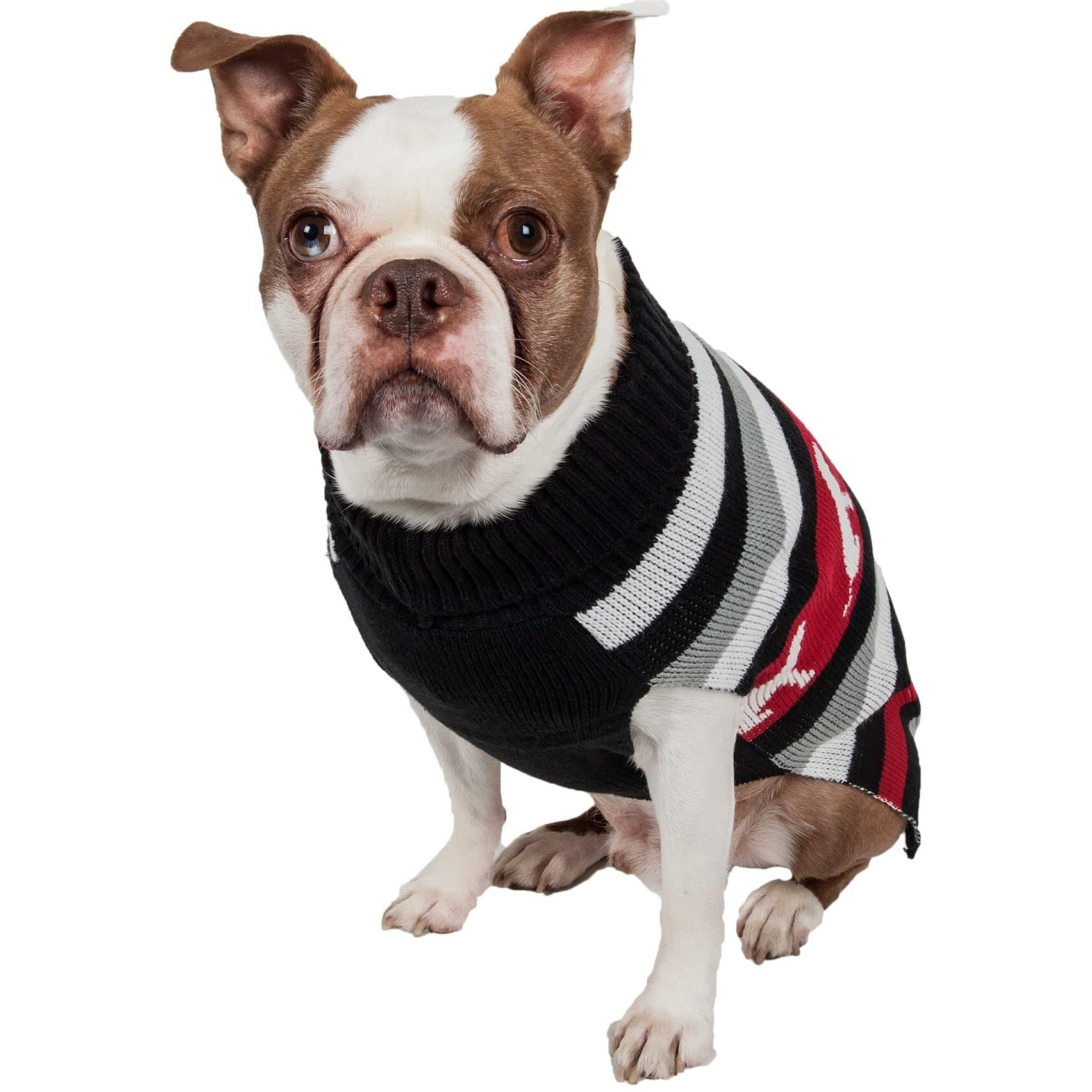 Dog Patterned Stripe Fashion Ribbed Turtle Neck Pet Sweater(D0102H7LDYW.)