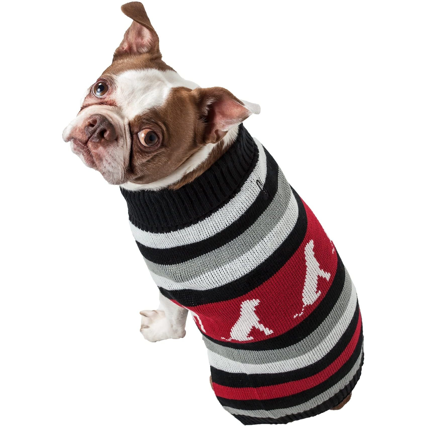 Dog Patterned Stripe Fashion Ribbed Turtle Neck Pet Sweater(D0102H7LDYW.)