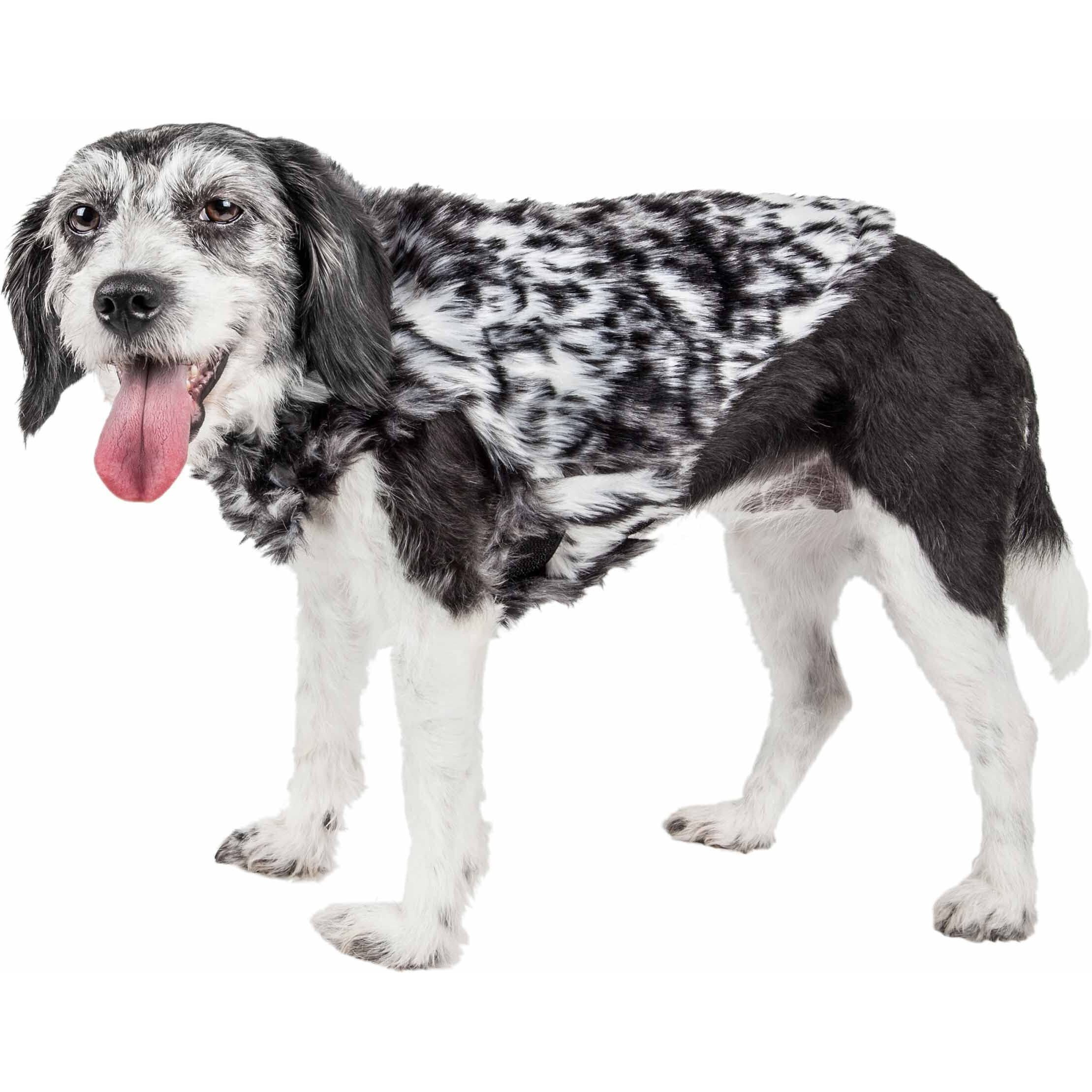 Pet Life Luxe 'Paw Dropping' Designer Gray-Scale Tiger Pattern Mink Fur Dog Coat Jacket(D0102H70MTU.)