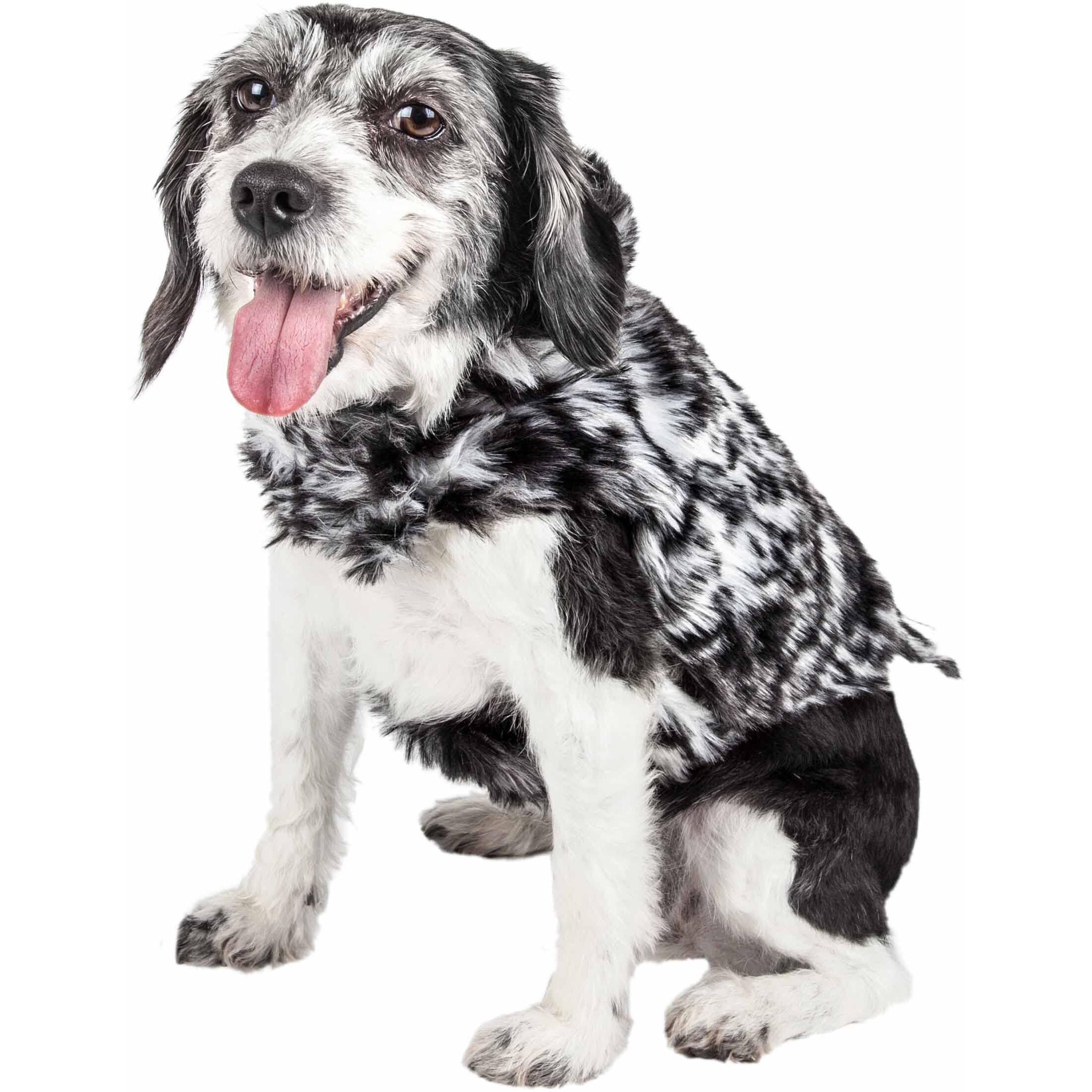 Pet Life Luxe 'Paw Dropping' Designer Gray-Scale Tiger Pattern Mink Fur Dog Coat Jacket(D0102H70MTU.)