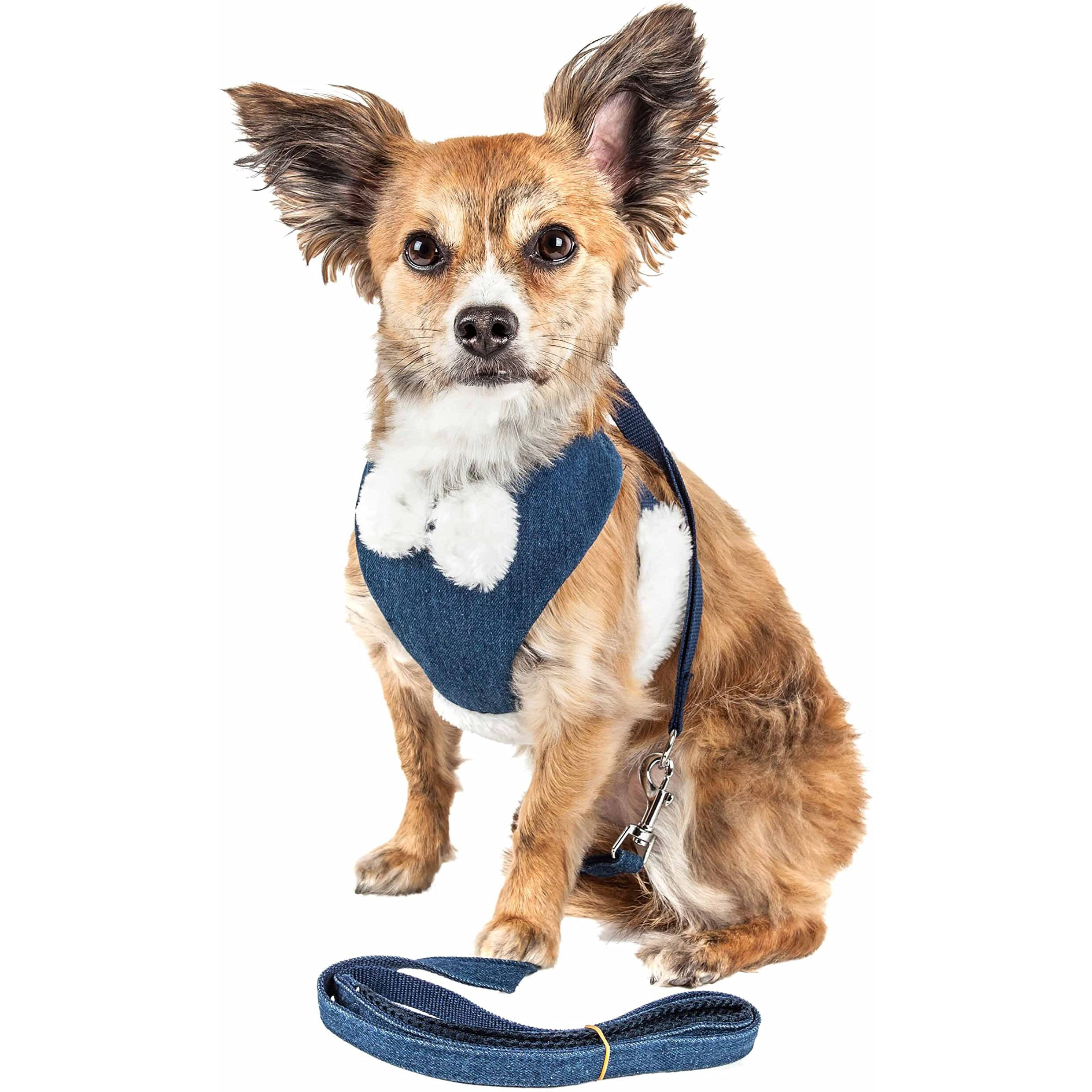 Pet Life Luxe 'Pom Draper' 2-In-1 Mesh Reversed Adjustable Dog Harness-Leash W/ Pom-Pom Bowtie(D0102H70K9U.)