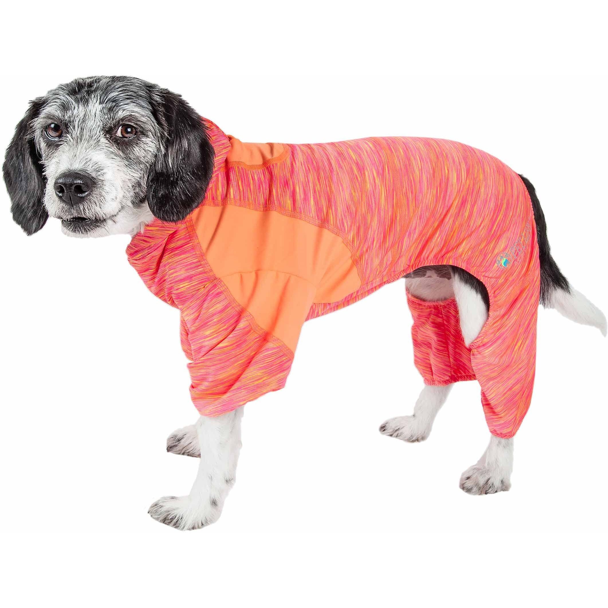 Pet Life Active 'Downward Dog' Heathered Performance 4-Way Stretch Two-Toned Full Body Warm Up Hoodie(D0102H7089Y.)
