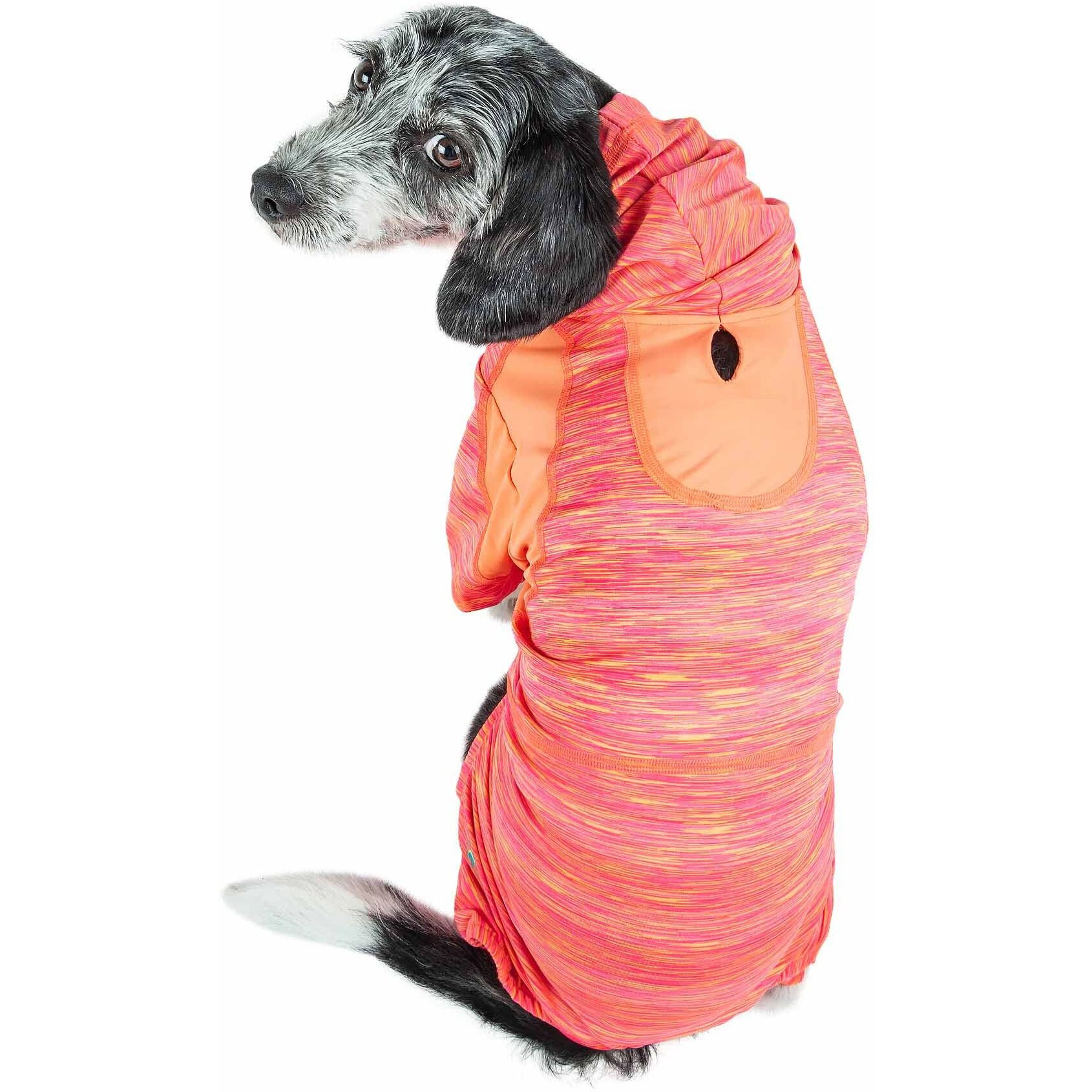 Pet Life Active 'Downward Dog' Heathered Performance 4-Way Stretch Two-Toned Full Body Warm Up Hoodie(D0102H7089Y.)