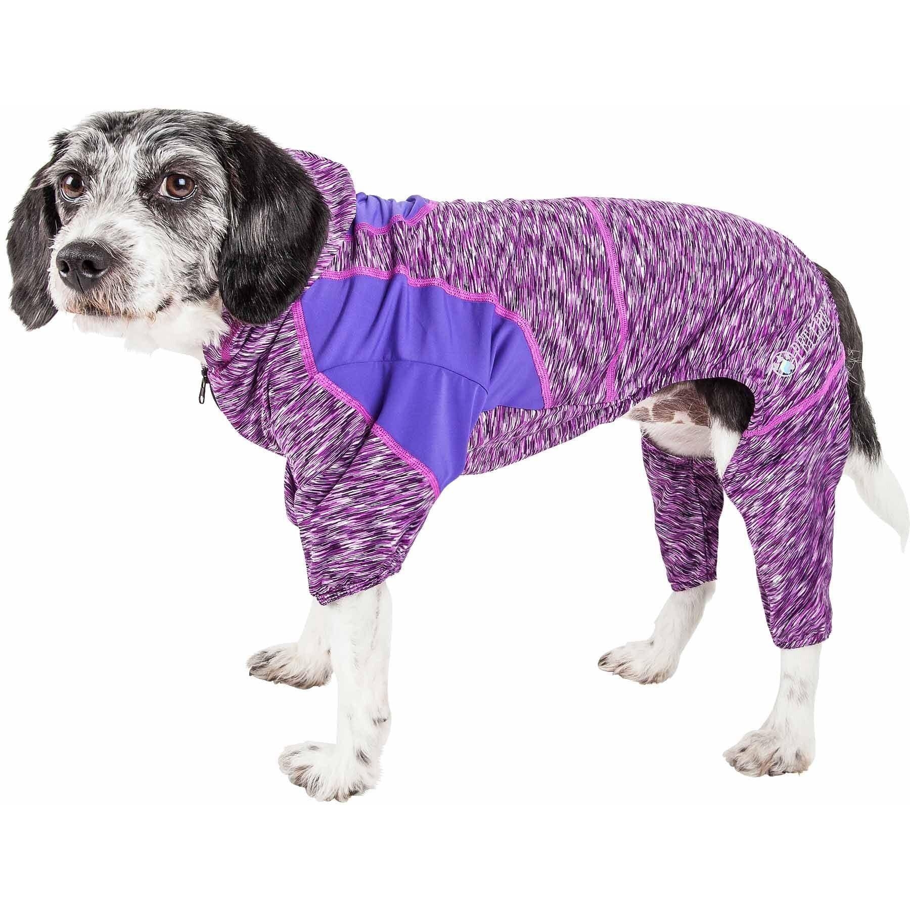 Pet Life Active 'Downward Dog' Heathered Performance 4-Way Stretch Two-Toned Full Body Warm Up Hoodie(D0102H708PV.)