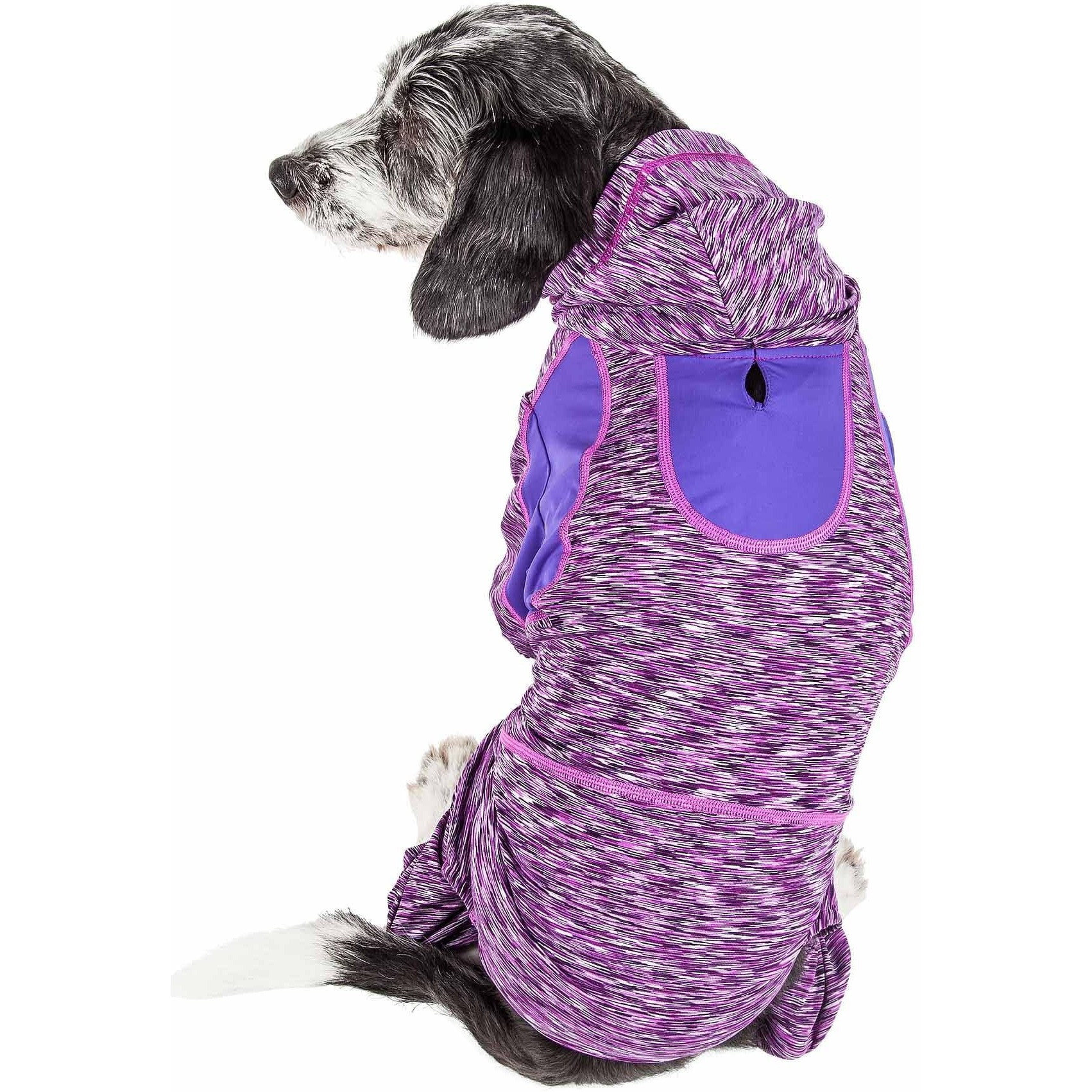 Pet Life Active 'Downward Dog' Heathered Performance 4-Way Stretch Two-Toned Full Body Warm Up Hoodie(D0102H708PV.)