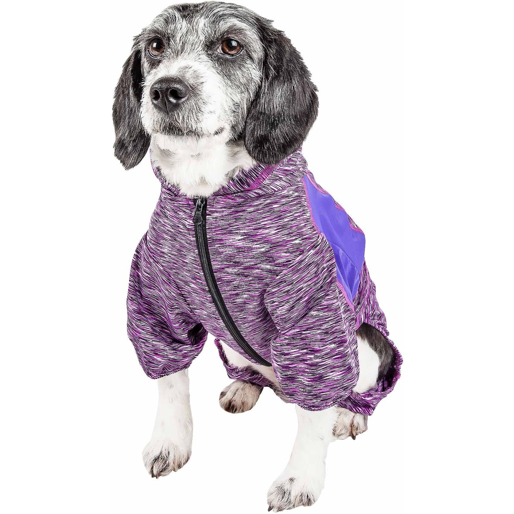 Pet Life Active 'Downward Dog' Heathered Performance 4-Way Stretch Two-Toned Full Body Warm Up Hoodie(D0102H708PV.)